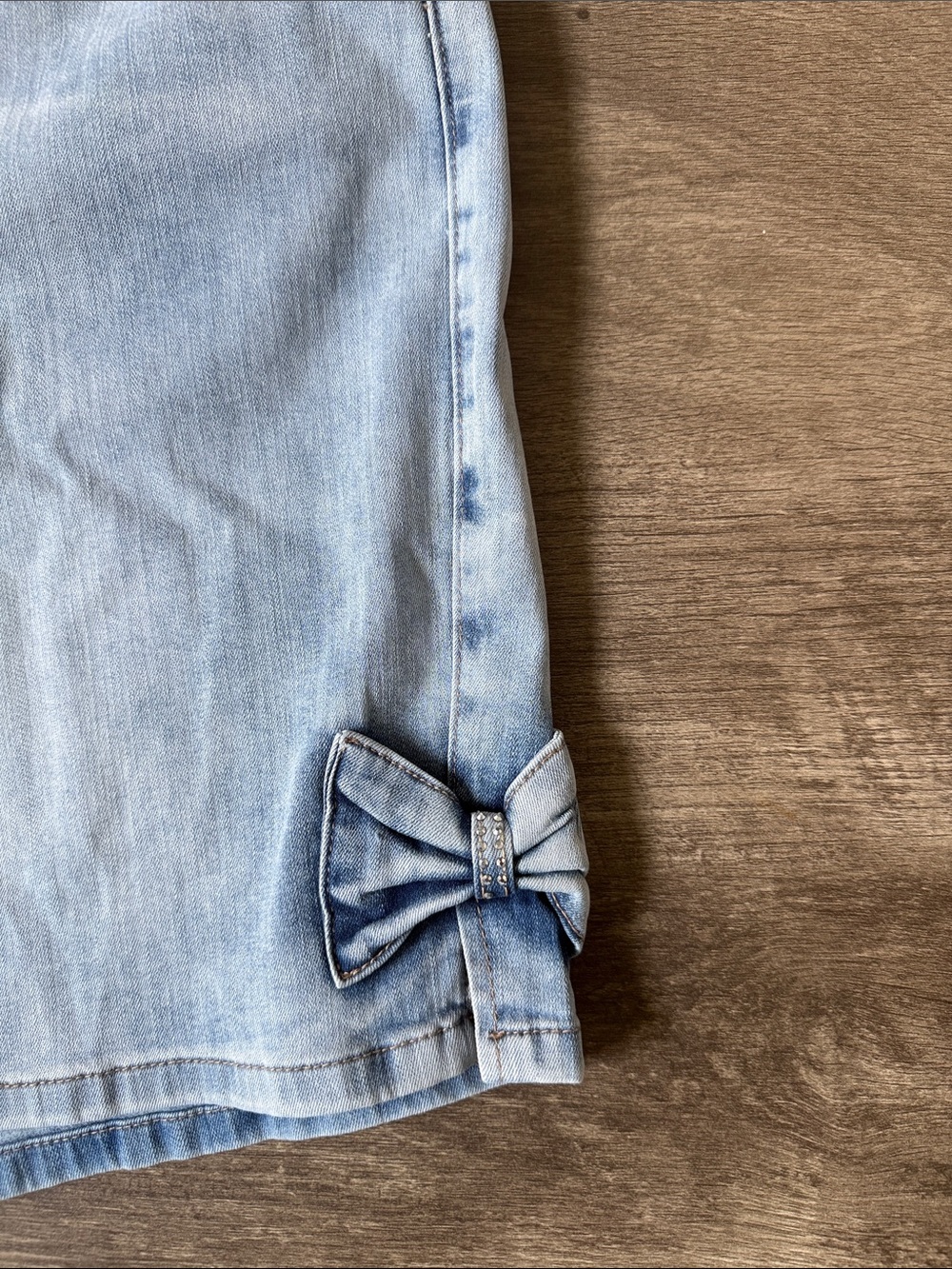 Light Wash Denim Women’s Shorts with Side Bows - Picture 3 of 5